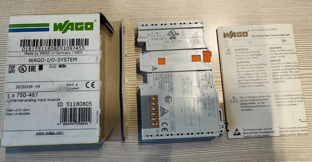 2-канал. модуль аналогового ввода WAGO 750-467, 0-10 V С общим проводом, s.n СПБ-529718, б.у, на проверку